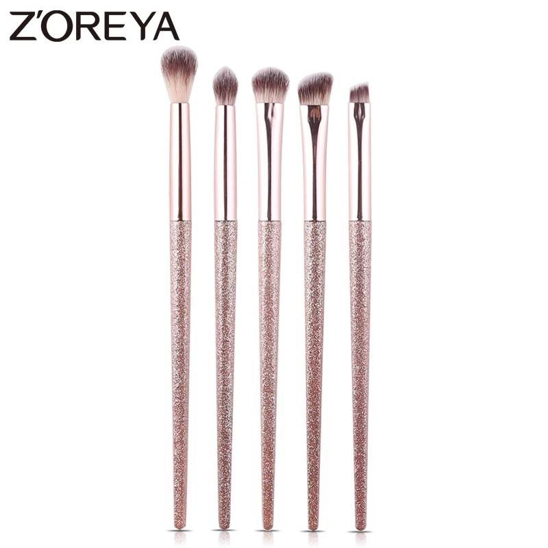 Бренд Zoreya, 5 шт., розовые кисти для глаз, для макияжа, портативные тени для век, растушевка, угловая кисть для бровей, кисти для макияжа, Удобный косметический набор