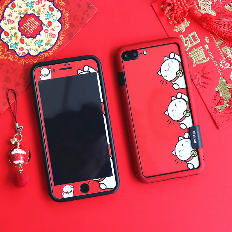 Для iphone XS max Lucky cat пленка из закаленного стекла + Мягкий бампер для X 7 7plus 6 6s P 8plus Кот