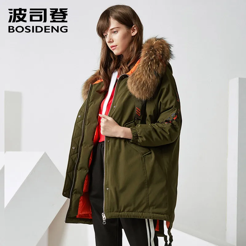 Женский пуховик средней длины BOSIDENG зимняя утепленная парка свободная