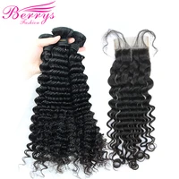 brazilian deep wave 3 bundles with lace closure 4x4 free part 100 human hair extension remy hair weaving berrys fashion