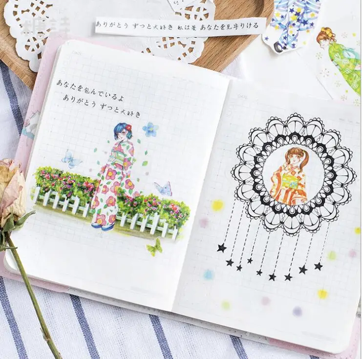 Японский Кио девушка васи клейкая лента DIY Скрапбукинг наклейка этикетка Маскировка для ремесла лента