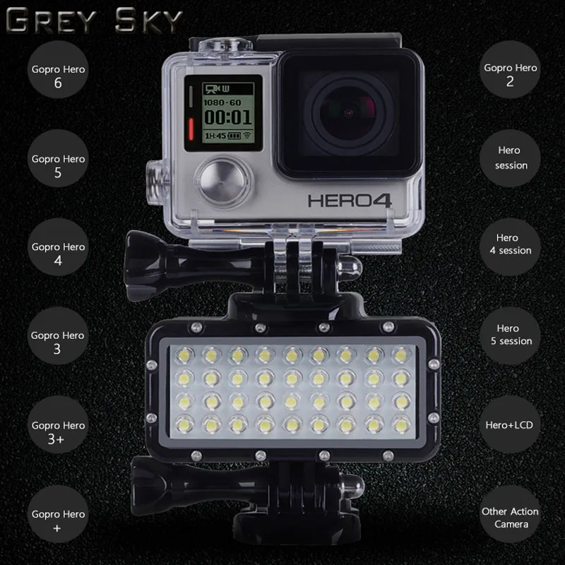 Go pro Hero 5 36 светодиодный фонарь для дайвинга водонепроницаемый светильник для Gopro 6 5 4 Xiaomi Yi 4K+ yi Lite mijia SJCAM SJ8 аксессуары