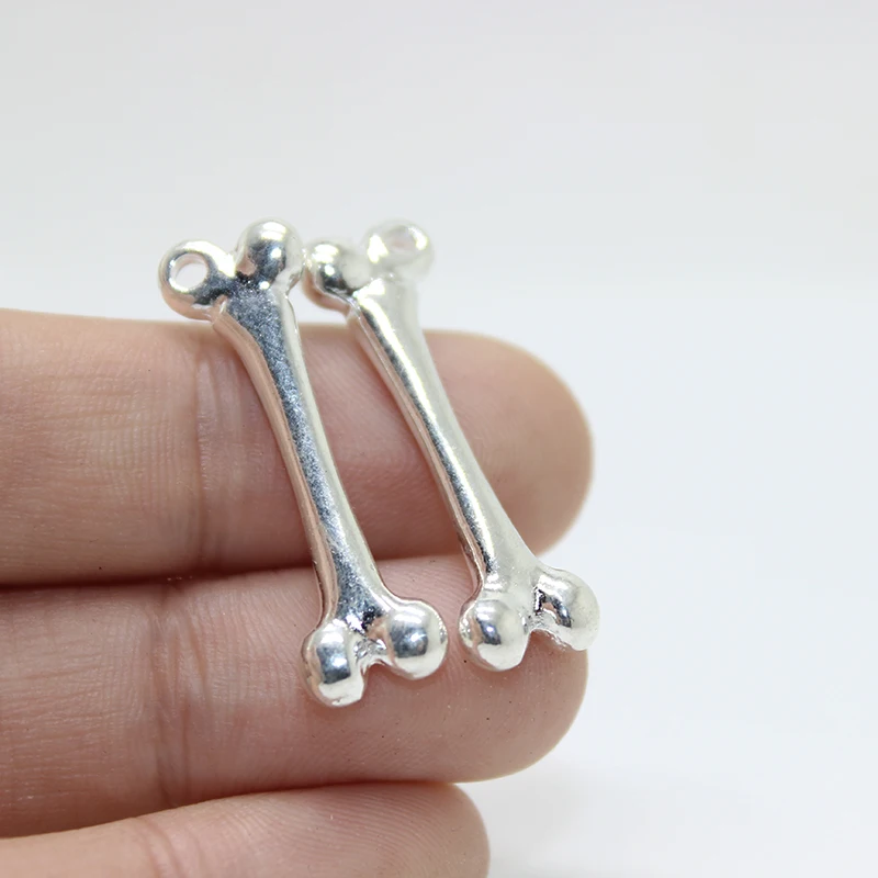 10 шт -- Bone charm 31x9x4 мм Яркий Серебряный тон Femur 2 сторонние Подвески Подвеска |