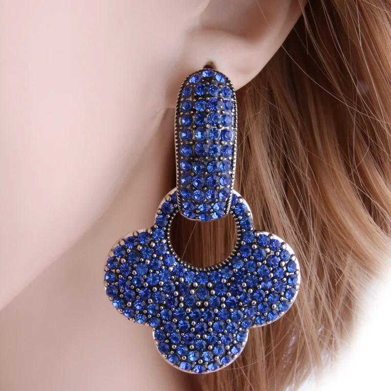 Висячие серьги NeeFu WoFu стразы с кристаллами большие подвески в виде клевера из