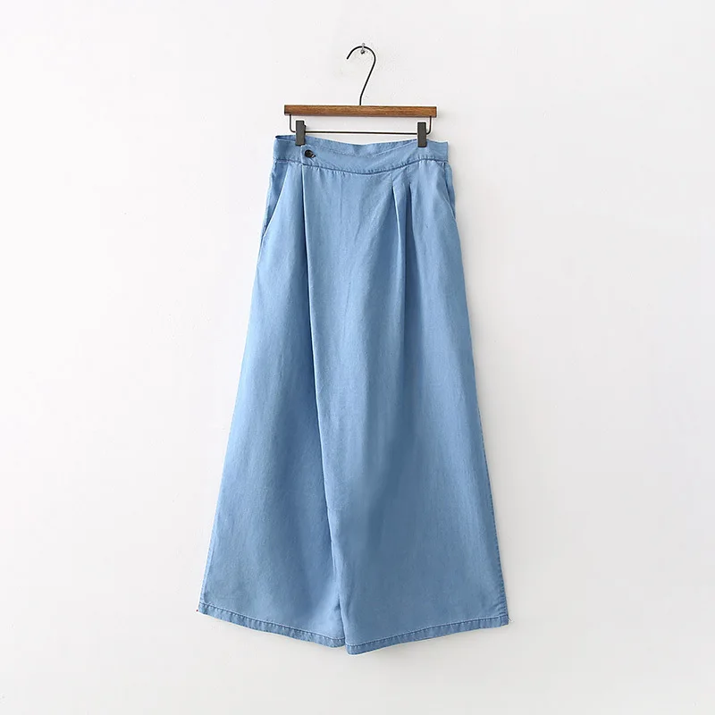 2018 Весна и лето женская одежда Европа Америка джинсовая ткань Tencel плиссированные