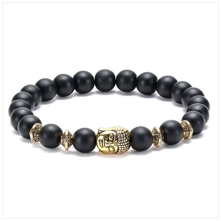 4 Черный матовый камень лев Сова Будда браслет Pulseira мужские ювелирные изделия браслеты для женщин талисманы подарки Feminina Bileklik - Окраска металла: 4