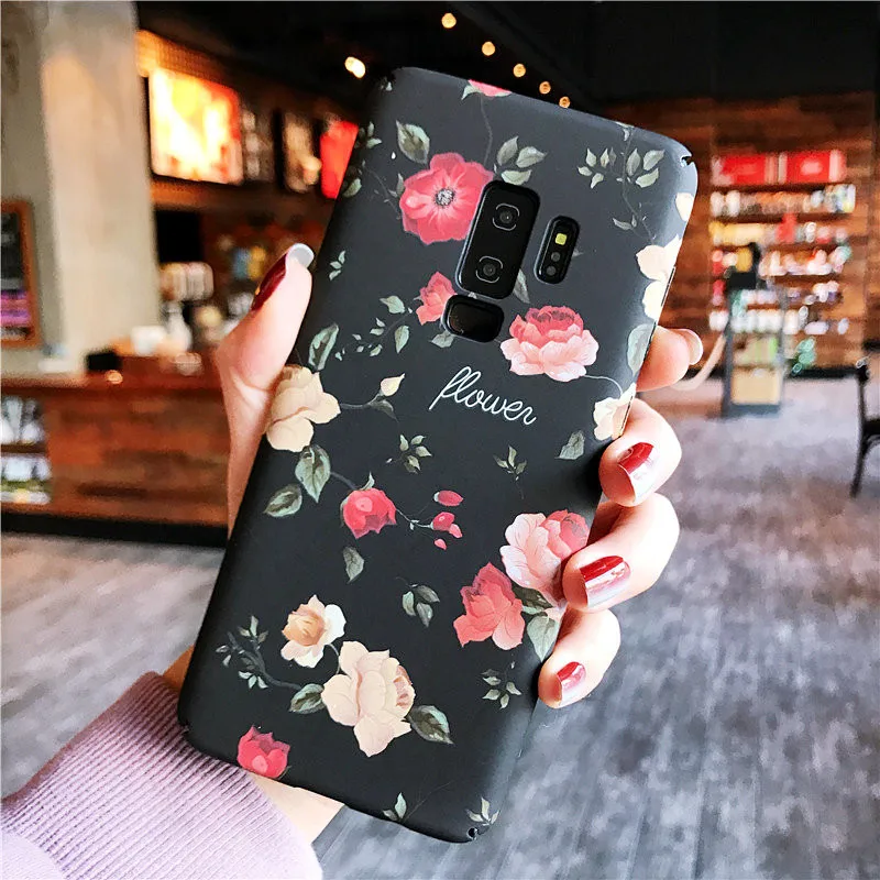 Ретро Красная роза цветок цветочный Чехол для Samsung Galaxy S7 S8 S9 Plus Note8 черный растения