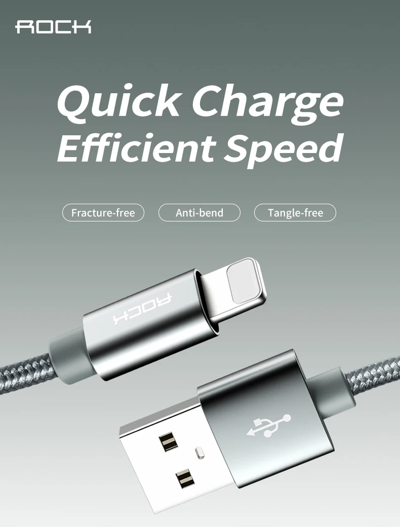 ROCK кабель для iPhone 3.1A быстрое зарядное устройство USB зарядка кабелей Шнур для iPhone 11X8 7 6 Pro Max Plus iPad Быстрая зарядка