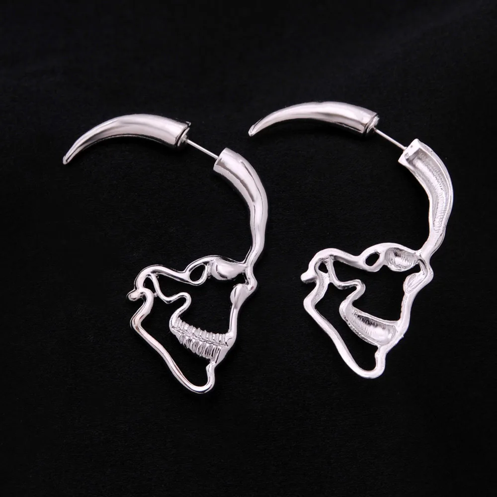 

Crazy Feng New Steampunk Silver Color Skull Stud Earrings Vintage Retro Hollow Skeleton Piercing Ear Gothic Punk Jewelry