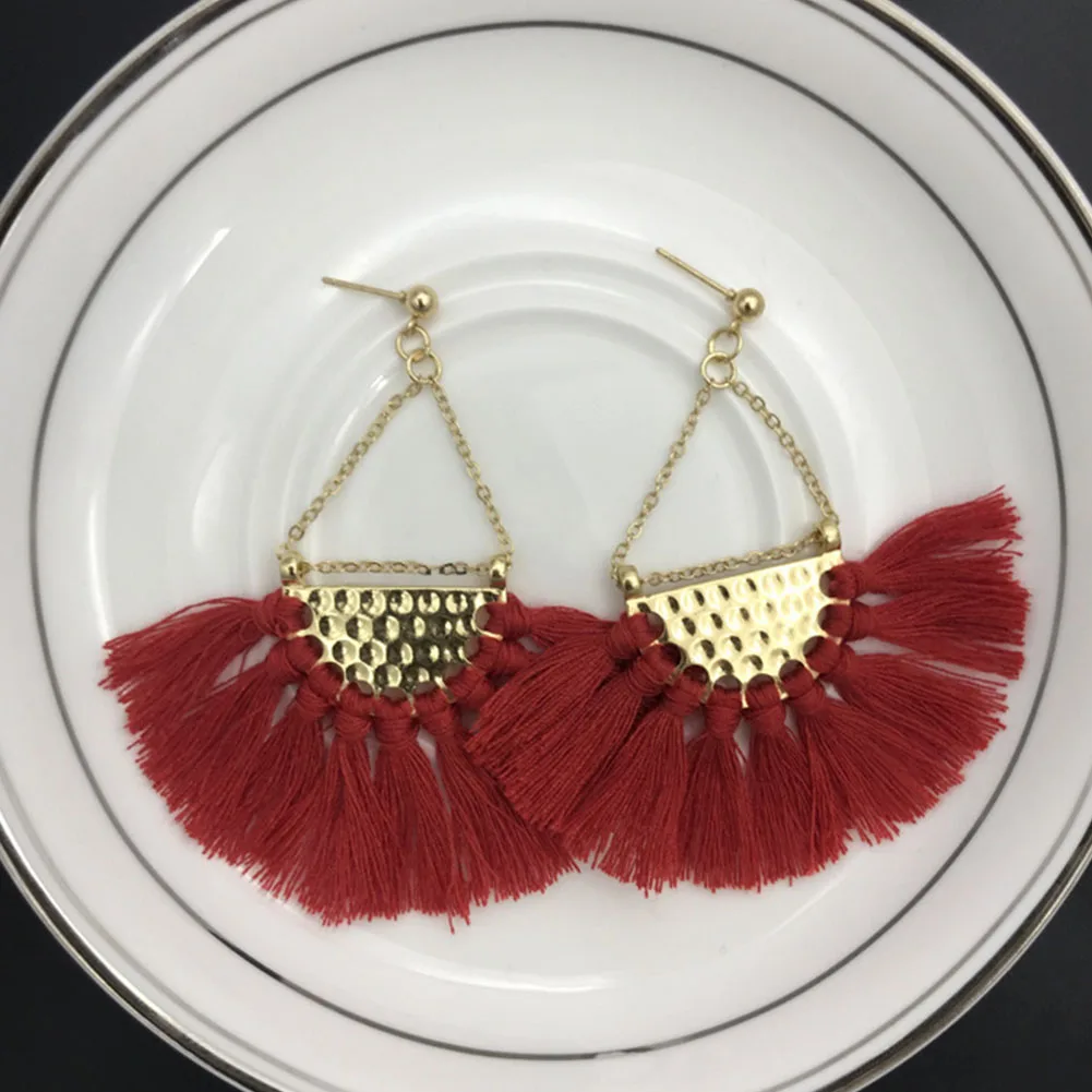 1 пара модные женские сережки Бохо веерообразные висячие серьги с кисточками