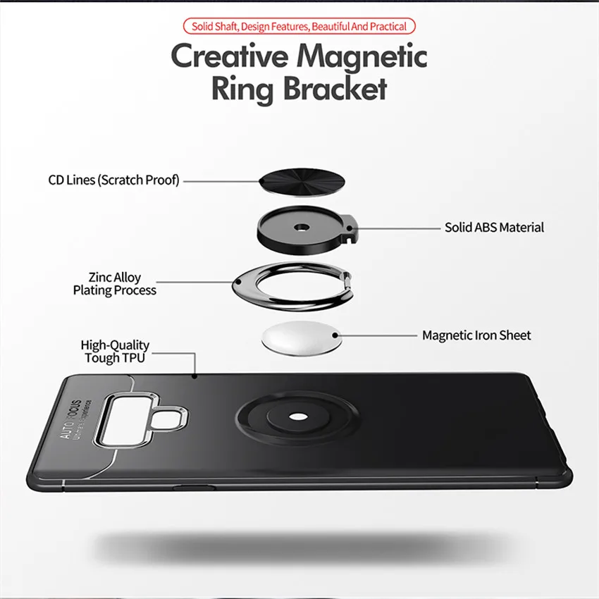Car Holder Stand Magnetic Bracket Finger Ring Tpu Case For Samsung Galaxy Note 9 A6 + Plus J4 J6 J8 2018 Black Cover |
