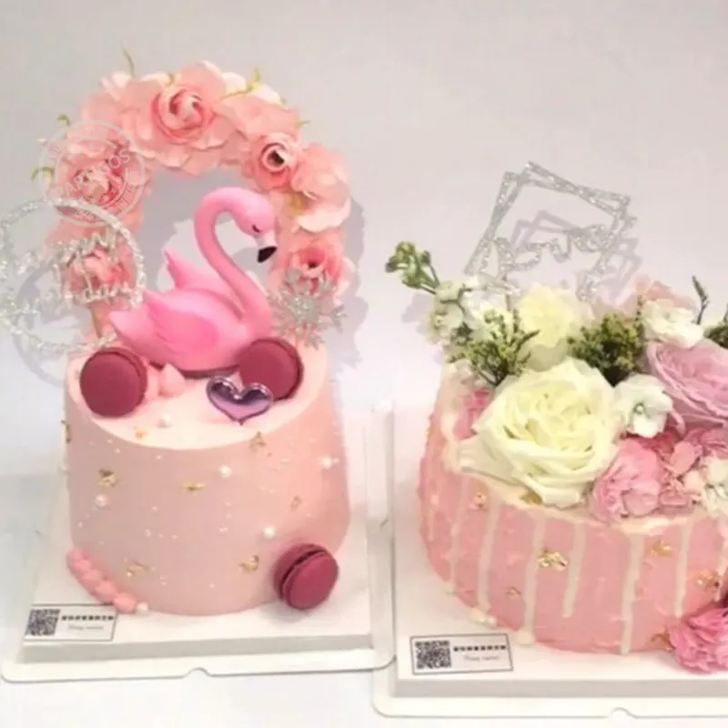 1pcs pink flamingo cake topper Happy Birthday Cake Decoration Flamingo Party Decor wedding deco BabyShower summer party supplies