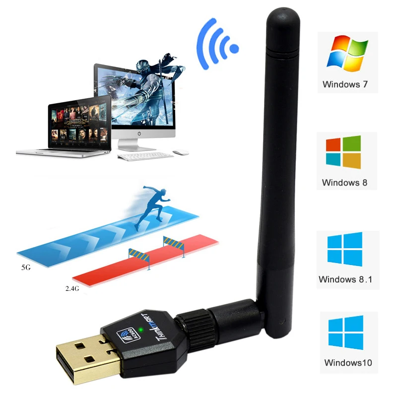 USB Wifi антенный адаптер беспроводная 600 м WiFi сетевая карта 2 4 ГГц 5 8 двухдиапазонный AC 802.11a/b/G/n|network card|wifi antennawi fi |