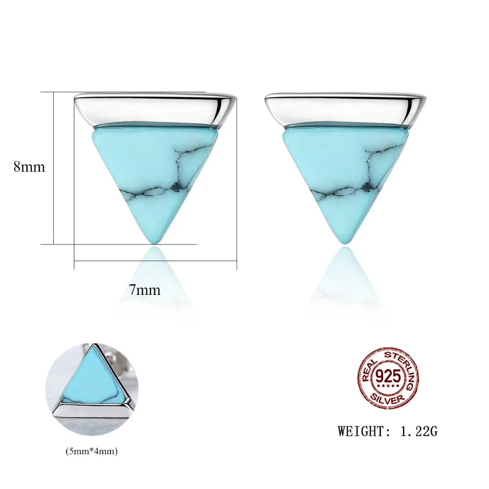 INALIS новинка треугольные бирюзовые 925 пробы серебряные серьги гвоздики для женщин