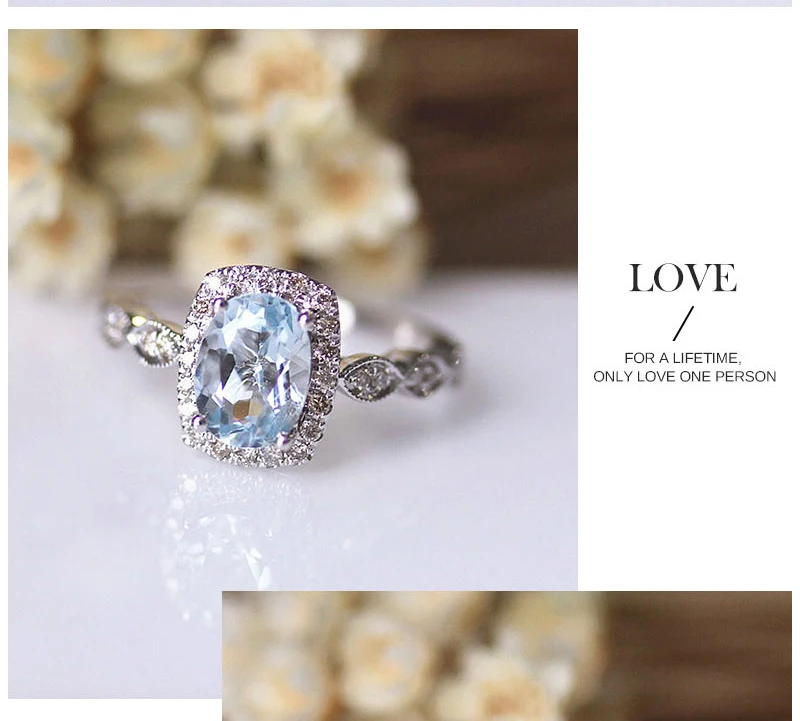 Дюпюи Обручение кольцо 6*8 мм 1.4ct овальным вырезом High End Голубой Аквамарин кольцо 14 К белое золото Леди элегантный изысканные украшения D180076