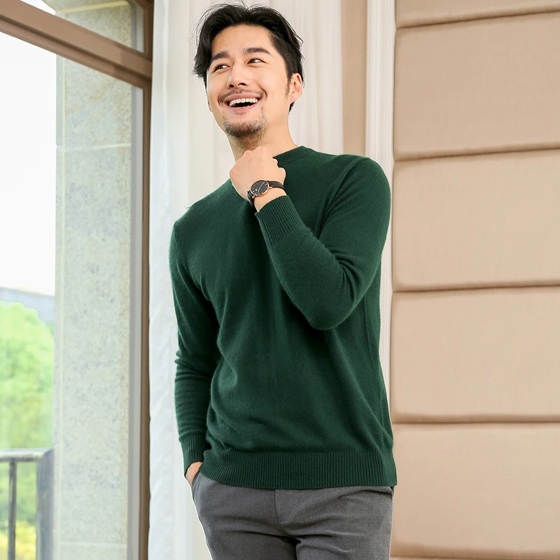 Мужской свитер и джемпер из козьего кашемира, вязанный зимний модный пуловер с окантовкой, мужской высококачественный вязаный свитер из пашмины