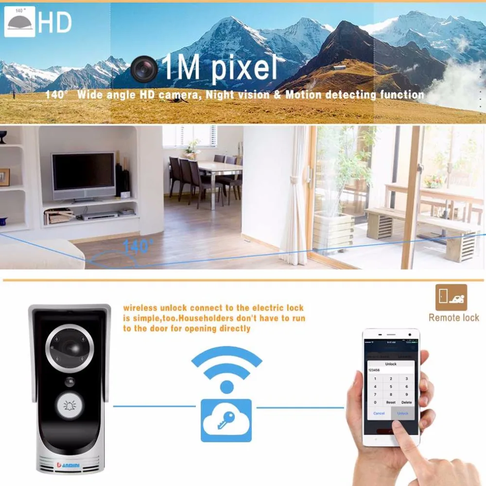 Wi-Fi Видеодомофоны Беспроводной видео двери телефон обнаружения движения 720 P