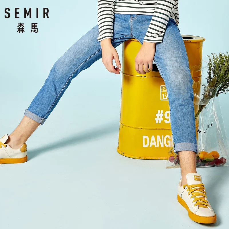 SEMIR мужские джинсы зауженного кроя из стираного денима с боковым карманом