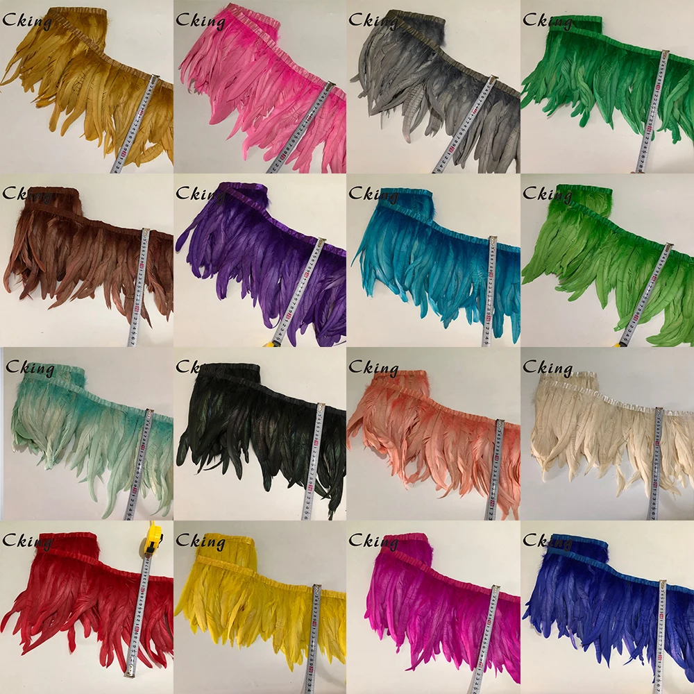 

2 Meters 8-10 inch 20-25cm Width Rooster Tail Feather Trim Coque Feather Trimming For Crafts Dress Skirt Costumes Plumes