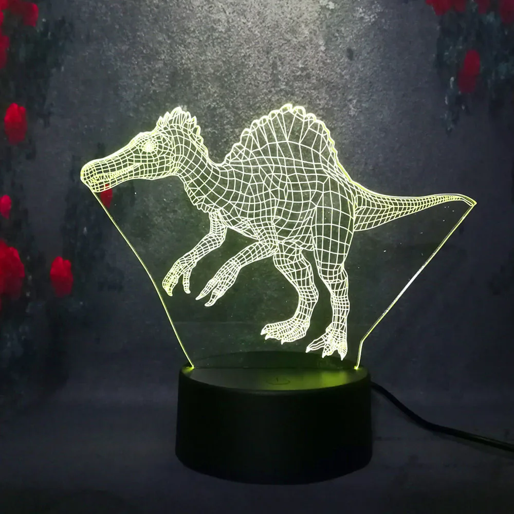 3D ночник Парк Юрского периода Динозавр Gigantspinosaurus 7 цветов Изменение