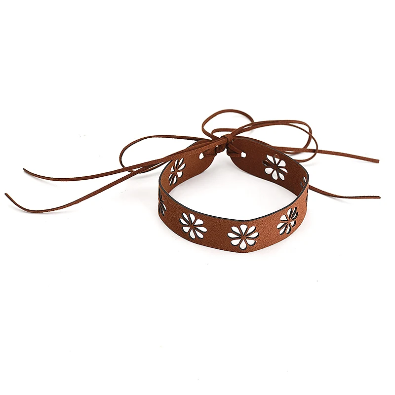 2017 ожерелье чокер из коричневой замши в стиле панк винтажное с ажурным цветком и