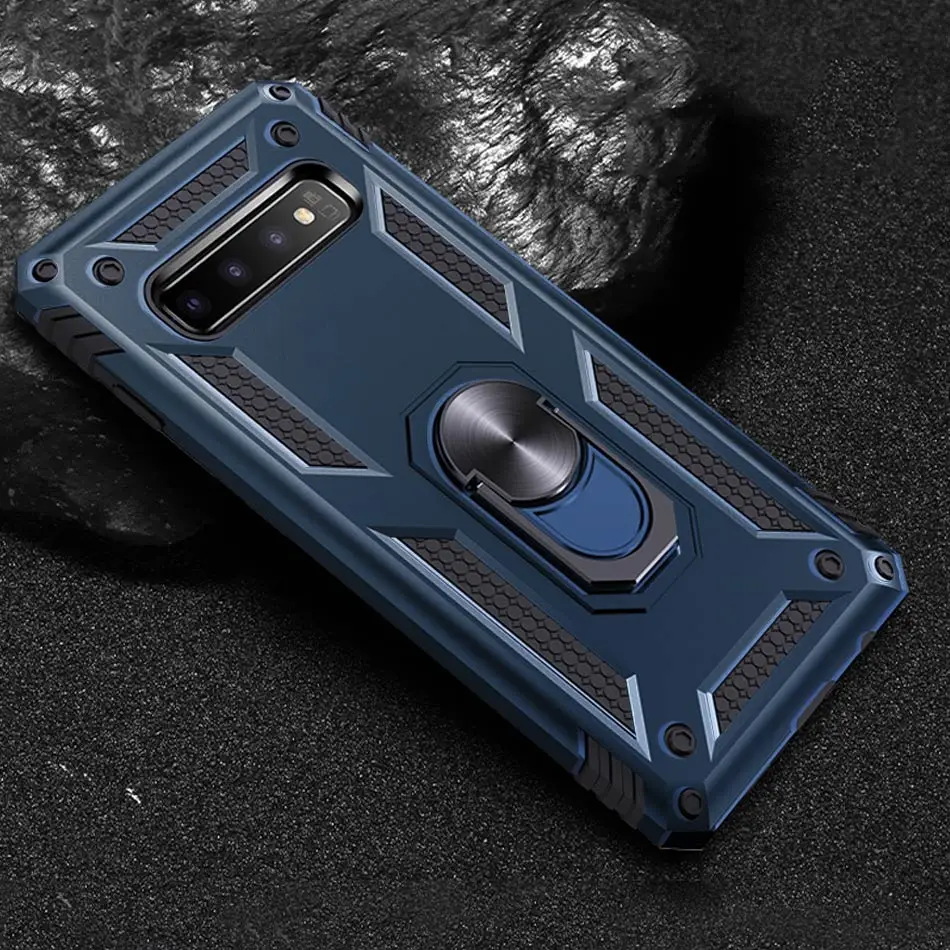 Blue Роскошный армированный силиконовый чехол-бампер для samsung Galaxy S8, S9, S10 Plus, S10e, автомобильный держатель, кольцевой чехол, Note 8, 9, 10, противоударный чехол - Цвет: Blue