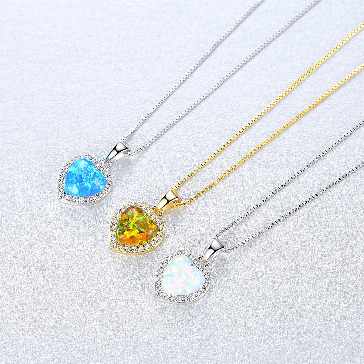 New Opal Necklace Wish Explosion European and American Jewelry 3A Zircon Silver Pendant Heart | Украшения и аксессуары