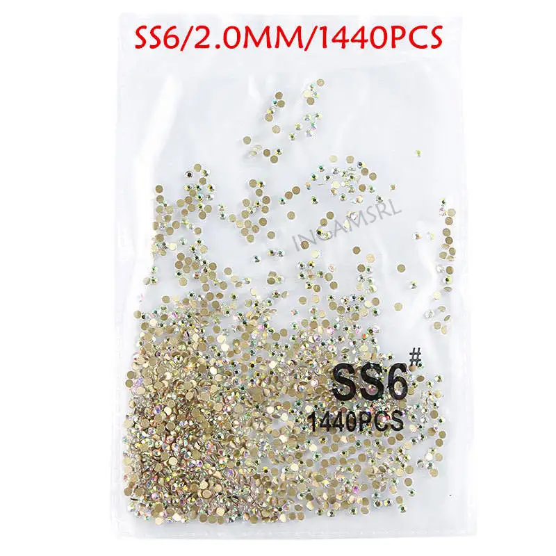 Супер блестящий, 1440 шт, SS3-SS10, плоские с оборота, разные цвета, стразы для украшения ногтей и танцев 052