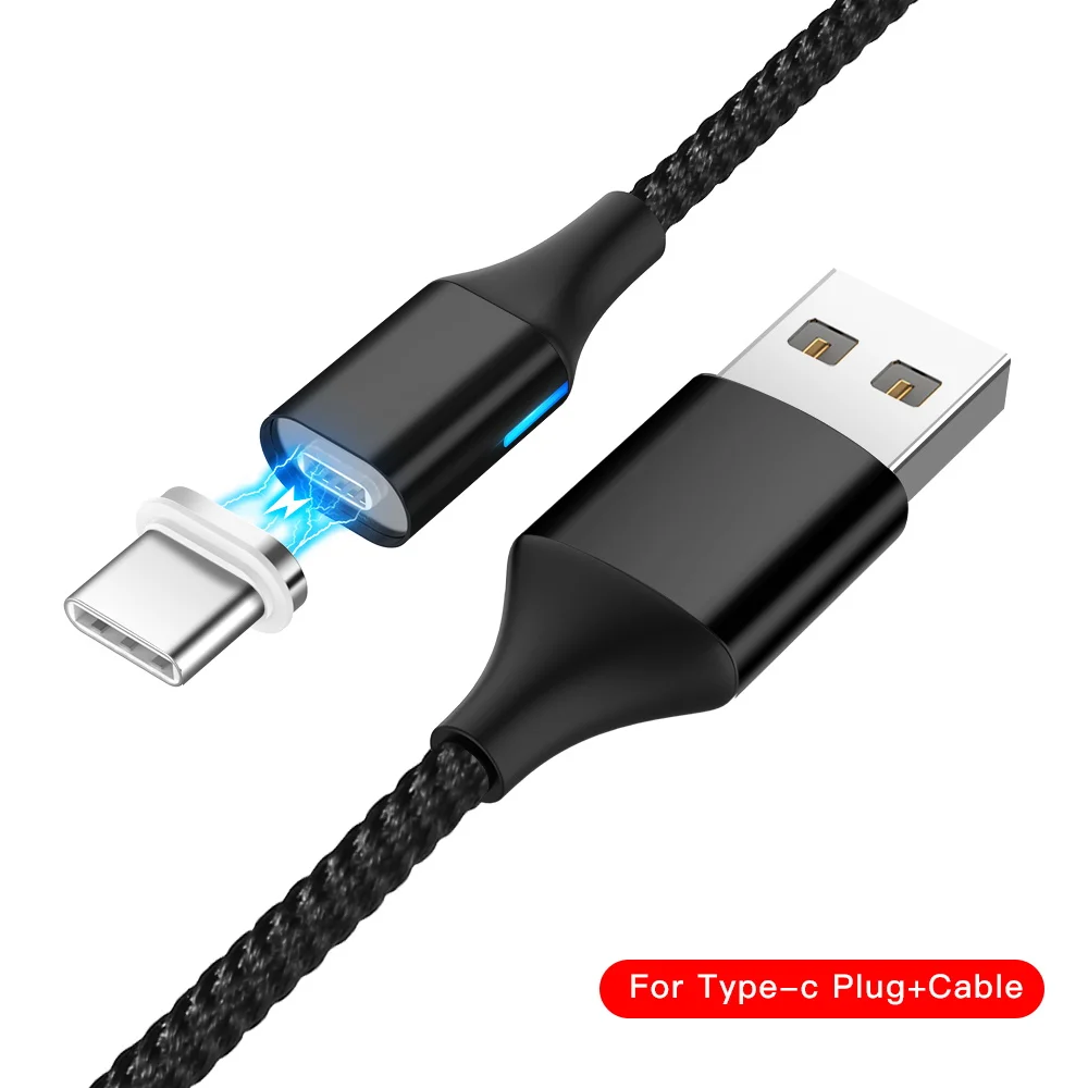 Магнитный кабель USB кабель с нейлоновой оплеткой Магнит Micro USB кабель с светильник для быстрой зарядки передачи и синхронизации данных Зарядное устройство кабель для передачи данных для Iphone samsung Android - Цвет: Black For Type-C