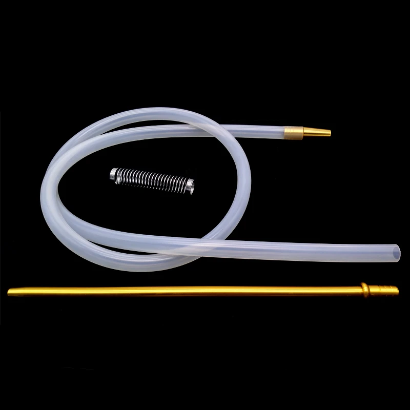 Золотая ручка и прозрачный белый силиконовый шланг с пружиной для кальяна