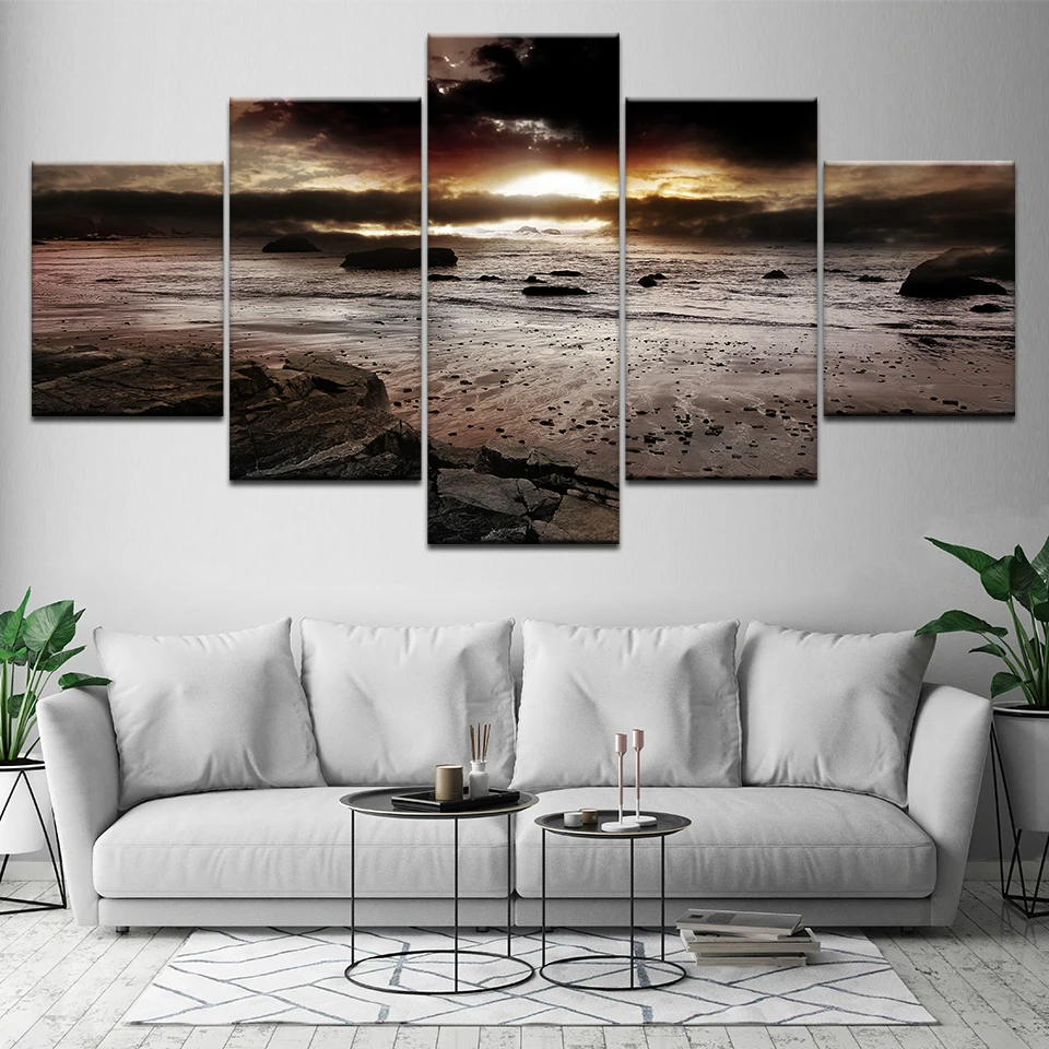Современное модульное украшение для дома художественная живопись закат темные
