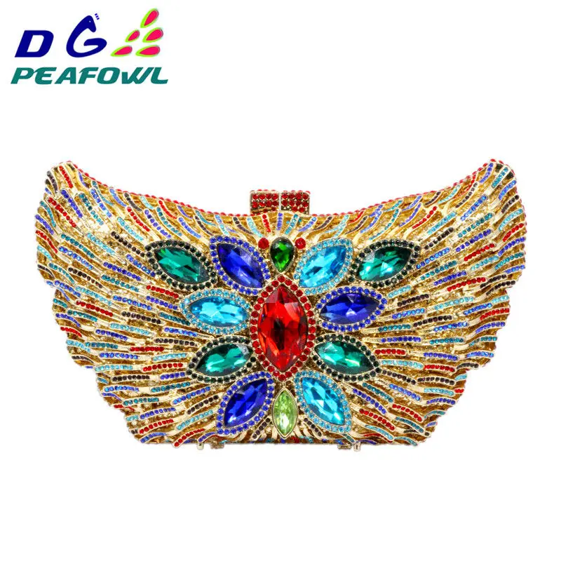 DG PEAFOWL новые модные роскошные женские вечерние клатчи сумочка с кристаллами бриллиантов цветок сумочки на цепочке вечерние сумочки - Цвет: Gold Mixed