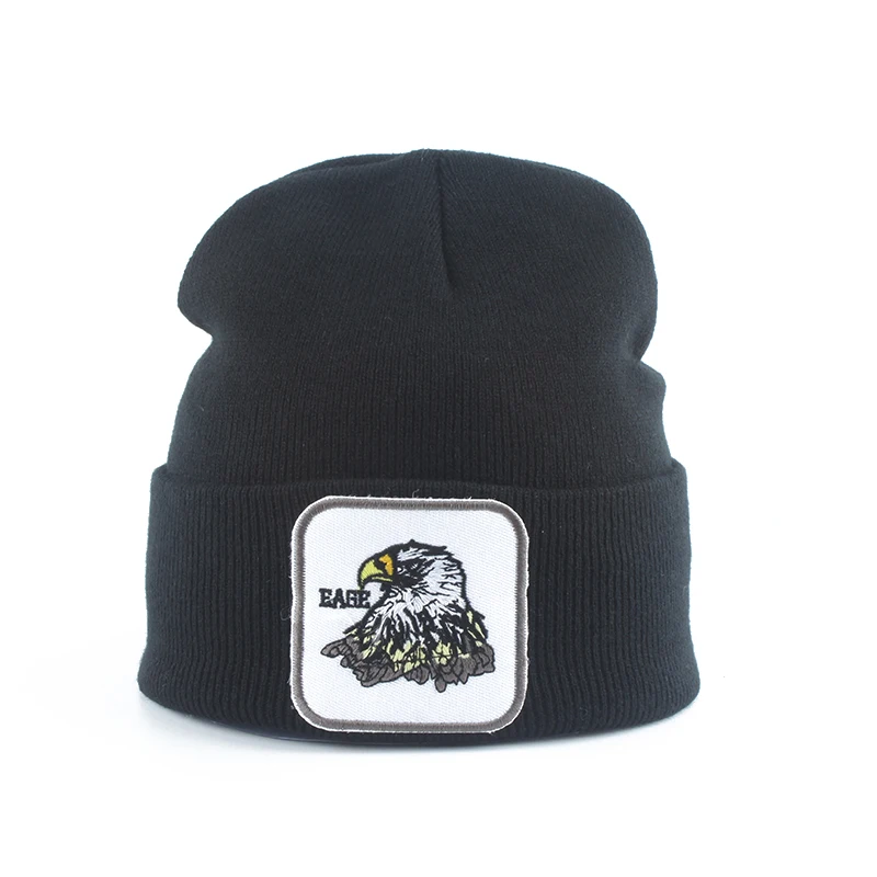

Winter Knitted Beanie Cap Embroidery Eagle Streetwear Hip Hop Men Women Hat Warm Hats Black Gray Skullies Outdoor Ski Caps
