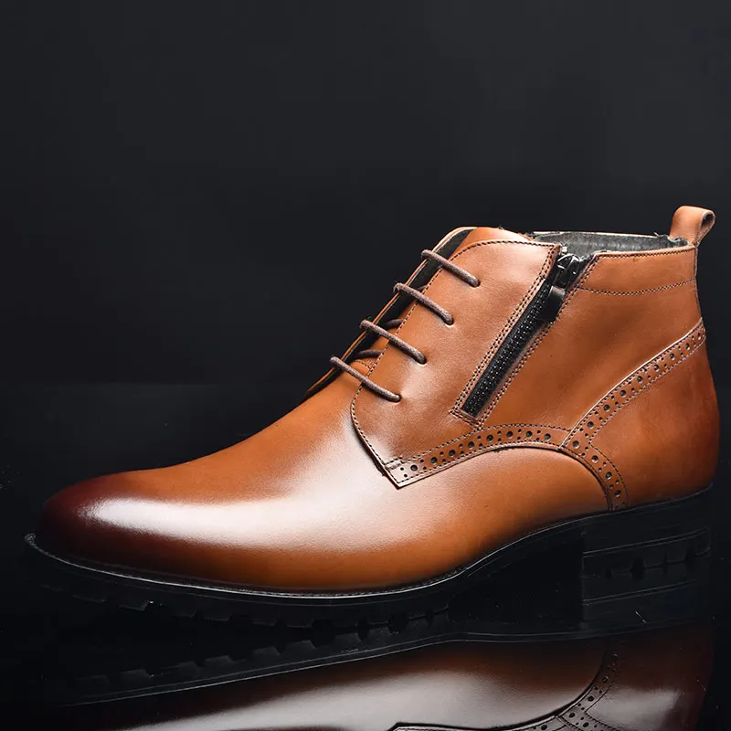 Мужские ботинки из натуральной кожи с высоким берцем модные короткие на молнии