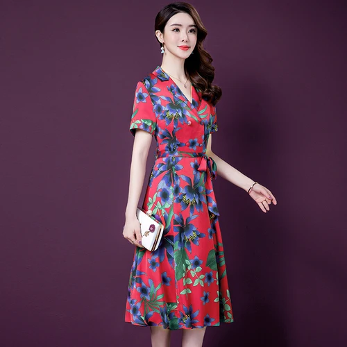 Женское шелковое платье с коротким рукавом элегантное стильное большого размера