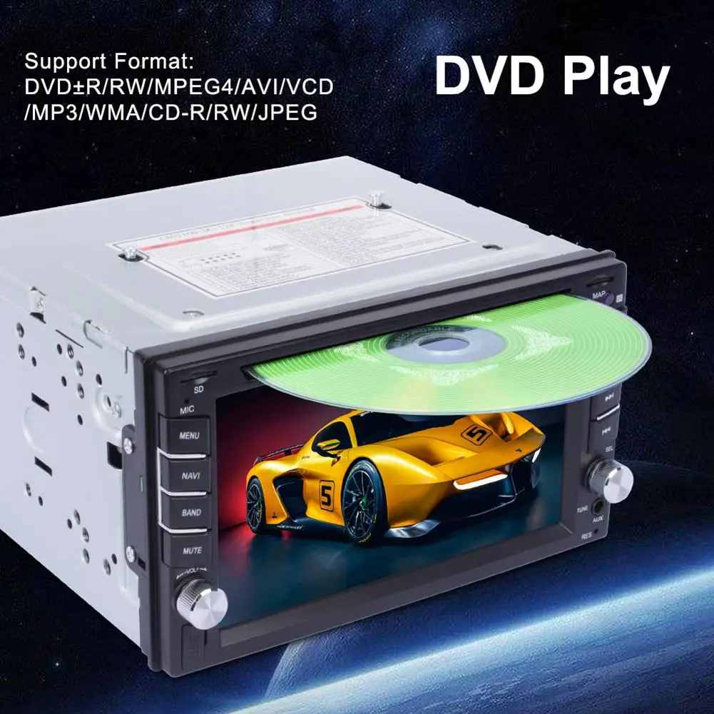 

6.2 Inch Touch Screen GPS Navigator 2 Din BT Calls BT Music DVD Player AM FM RDS Radio CD Disc Player Car Rear View AUX Input
