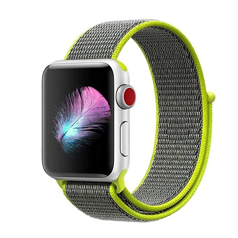bright yellow Нейлон тканые запасные браслет ремешок для наручных часов Apple Watch, версии 44/42/40/38 мм дышащий спортивный бесшовный ремешок для наручных часов iWatch серии 4/3/2/1 - Цвет ремешка: bright yellow