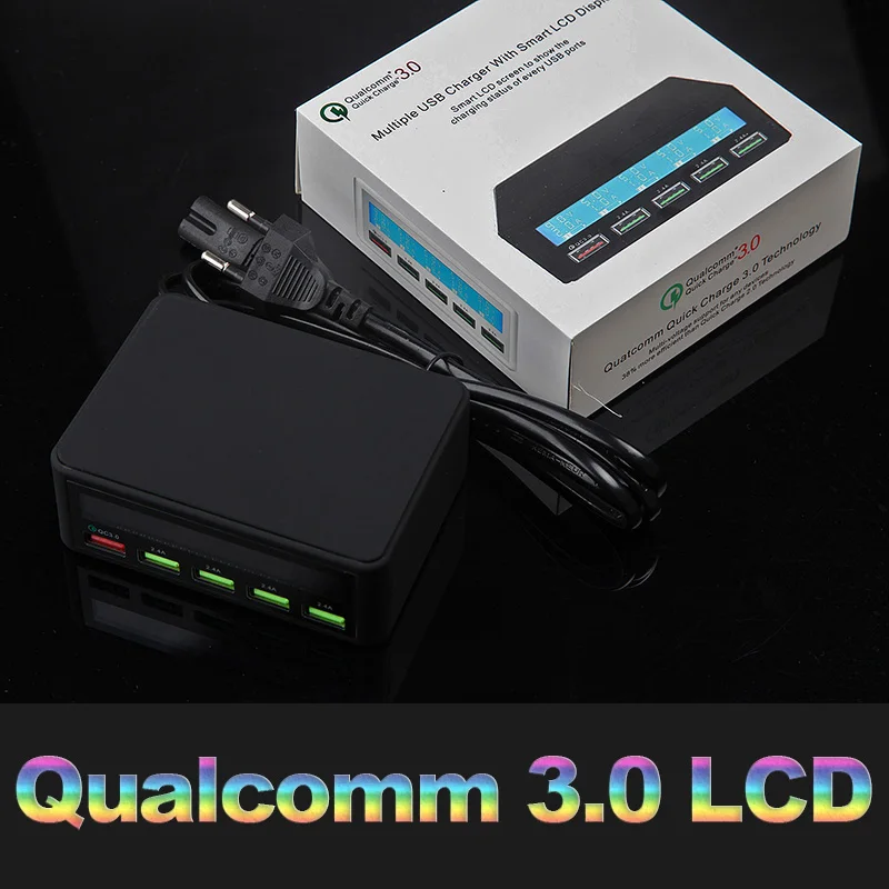 Мульти USB зарядное устройство 50 Вт 5 портов быстрое с QC 3 0 Быстрая зарядка LCD умная