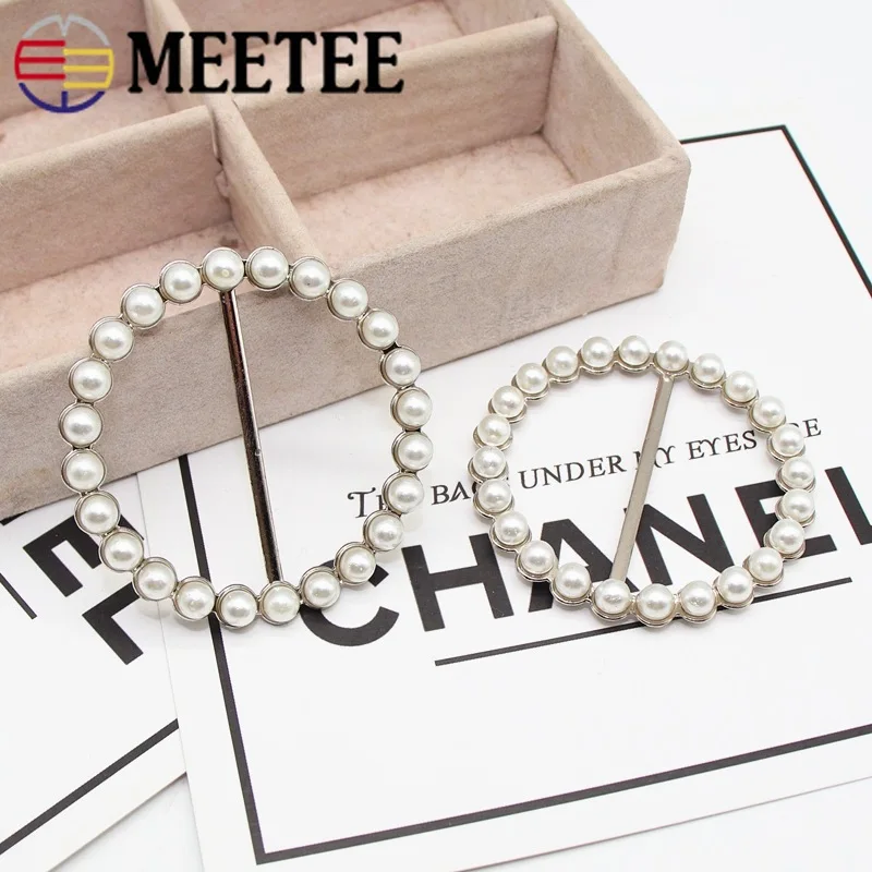 Meetee 4pcs 21-49mm Metal Waist Buckle Rhinestone Pearl Decor Tri-Glide Adjustment DIY Coat Scarf Clothing Accessory | Дом и сад