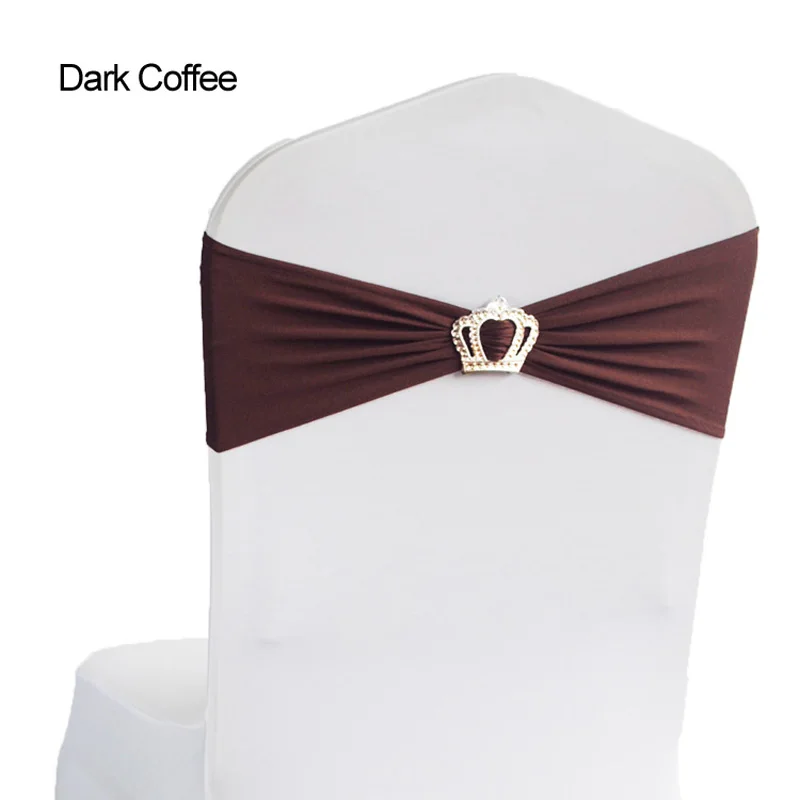 Dark coffee 100 свадебные чехлы на стулья с пряжкой в форме короны, лента из спандекса и лайкры для свадебной вечеринки, дня рождения, украшения стульев - Цвет: Dark coffee
