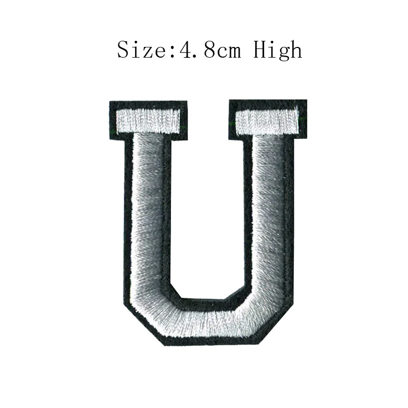 U 1 шт., A-Z, белые и черные английские буквенные надписи, смешанные, вышитые, сшитые на мешке, железные нашивки для одежды, сумки, штаны(высота 48 мм - Цвет: U