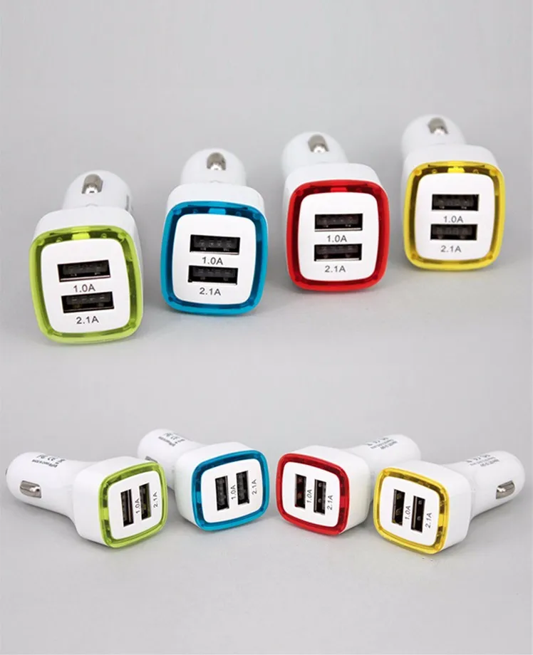 

Square rocket 2 usb LED car charger two USB fast charge vehicle-mounted mobile charger lights for iphone 7 8 6 phone 500 pcs