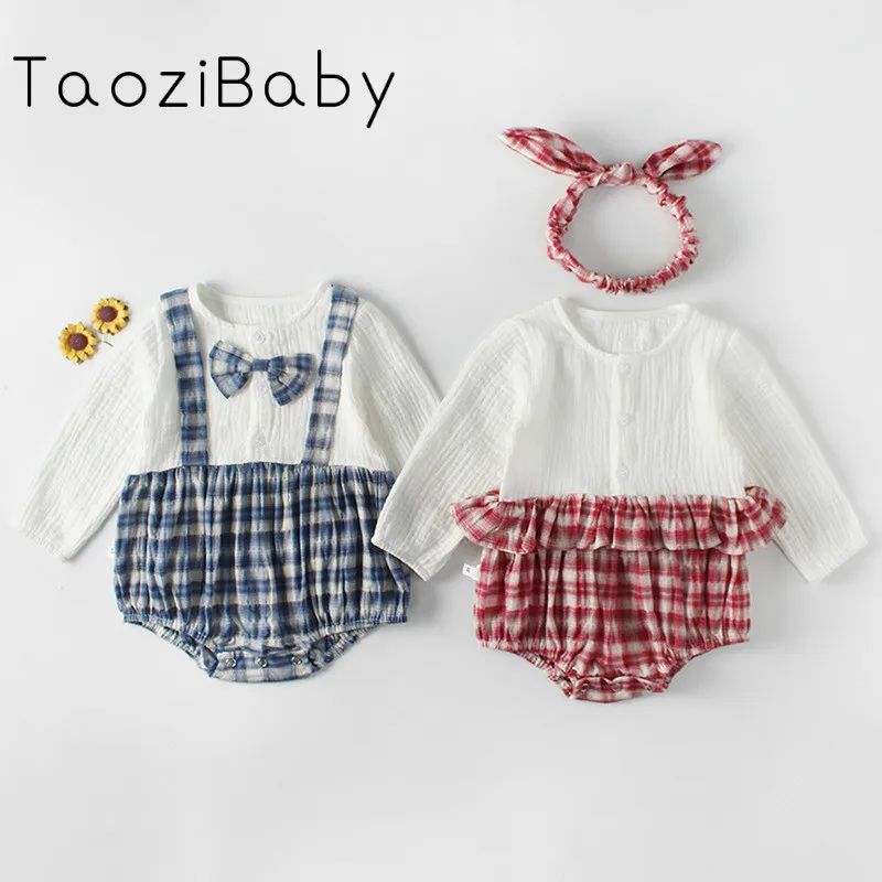 Новинка осени 2018 года Детские комбинезоны в клетку с принтом брат и сестра на 100