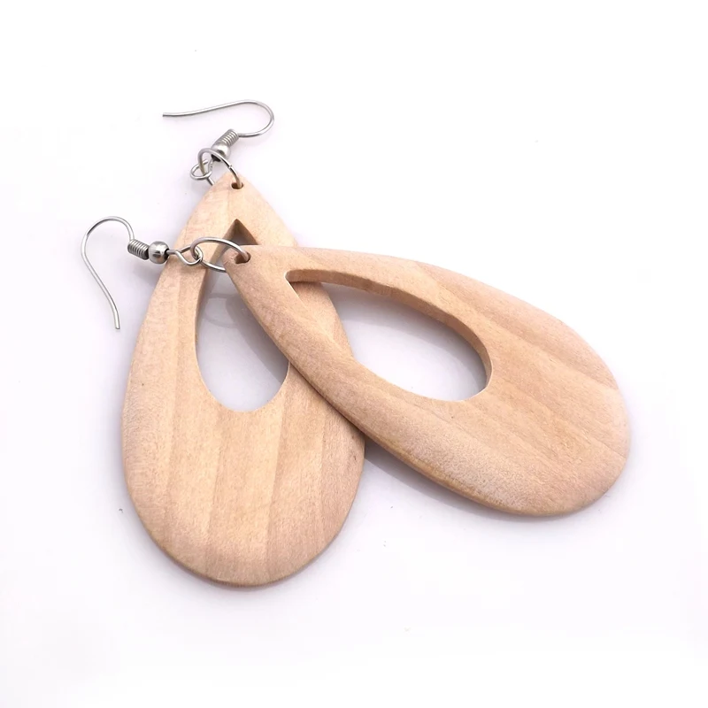 Оригинальный цвет 62x30 мм полые деревянные серьги 12 пар/лот