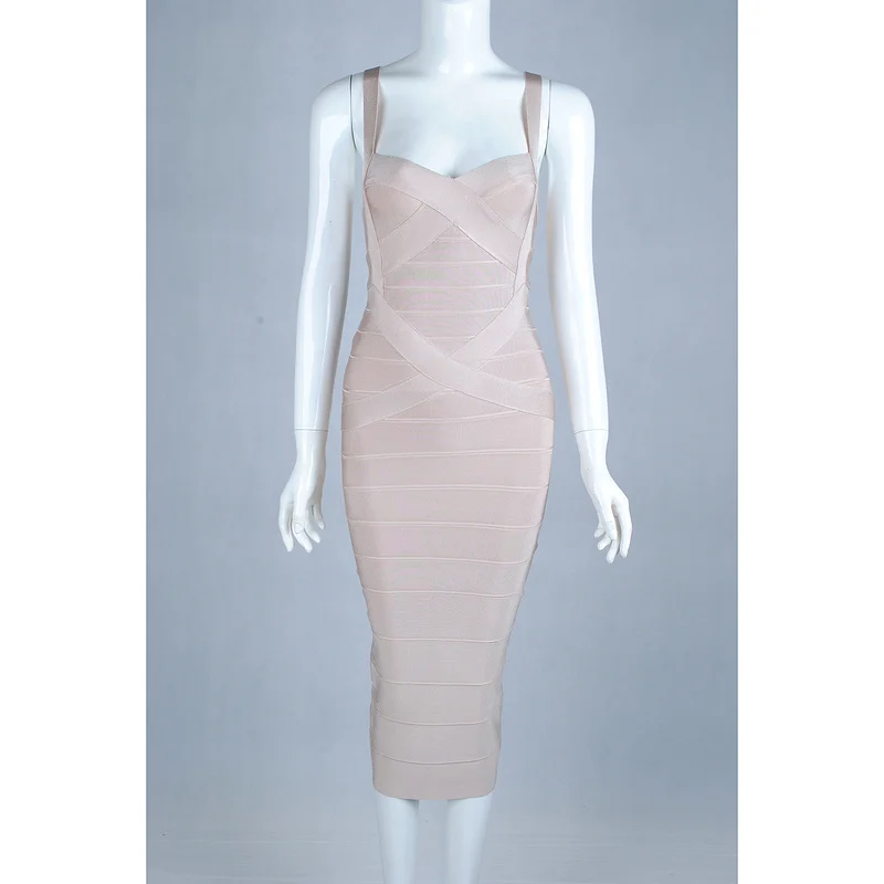 Женское облегающее платье HL трикотажное до колена с треугольным вырезом и