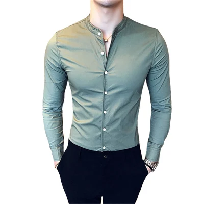 ISurvivor мужские весенние хлопковые рубашки с длинным рукавом Camisa Masculina, мужские повседневные Модные приталенные деловые рубашки, рубашки, верхняя одежда - Цвет: Army Green