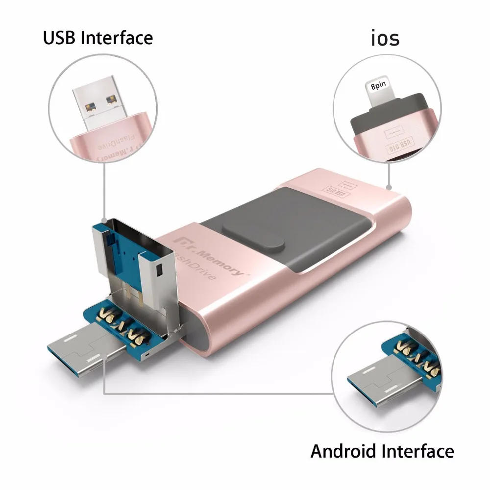 Dr. Memory хит продаж 3 в 1 флеш накопитель для Apple iPhone 5S SE 6 6S Plus 7 металлический OTG USB 16 ГБ