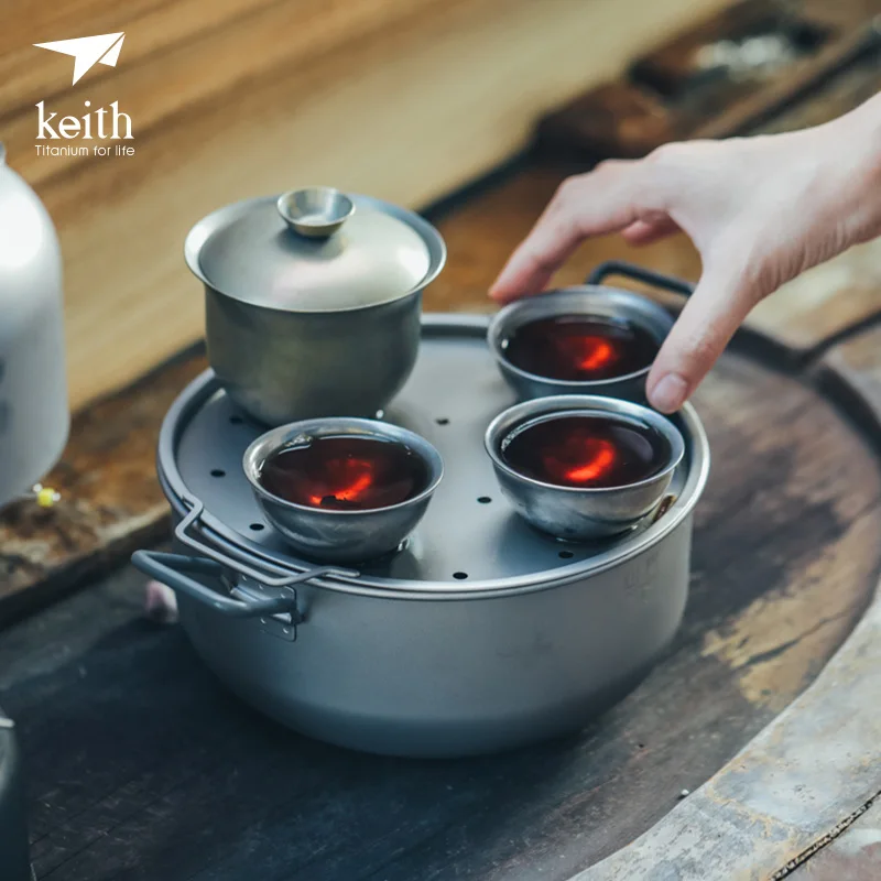 Комплект из 3 предметов, титановый горшок, походная кухонная посуда, паровой горшок для приготовления пищи, пароварка, ящик для жарки, сковорода для пожарной индукционной плиты