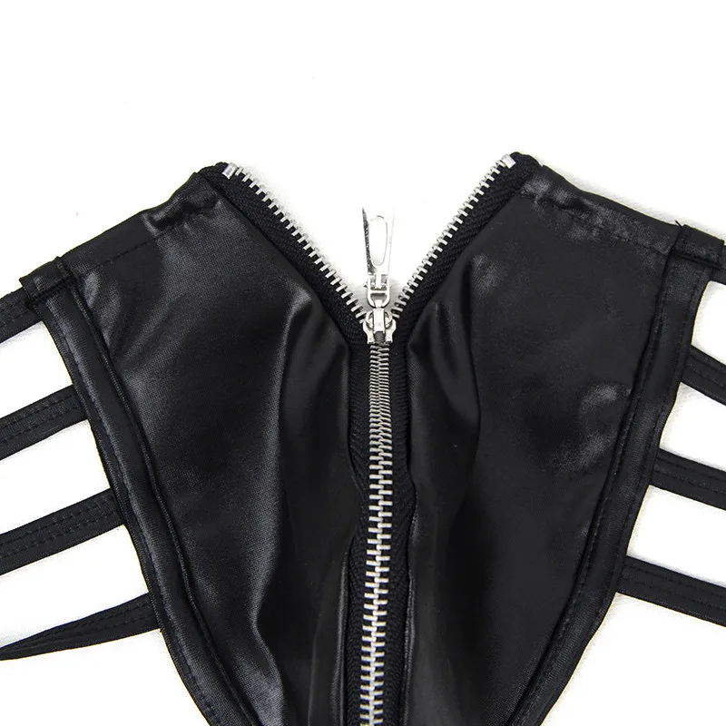 Ohyeahlover искусственная кожа строка Homme пикантные передняя молния с низким вырезом