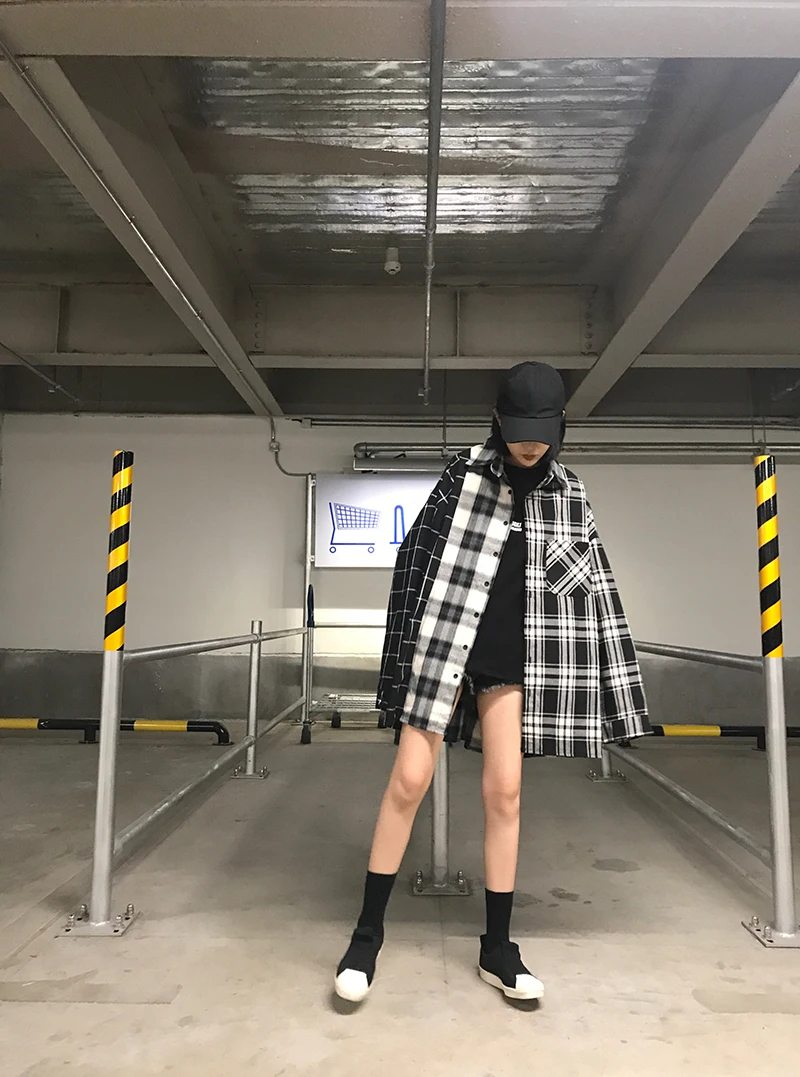 Korobov Harajuku, женские рубашки с длинным рукавом, в клетку, в стиле пэчворк, BF, женские блузки с отложным воротником, Корейская женская блузка 77458